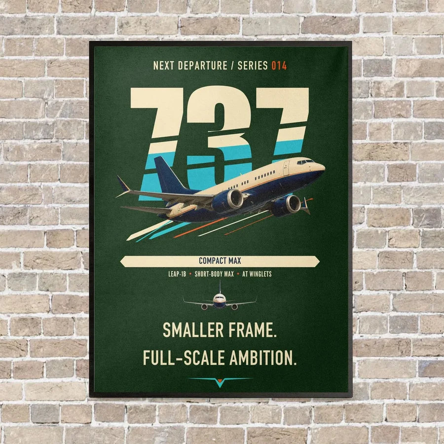 Boeing 737 MAX 7 vertical canvas print - framed - dark green background