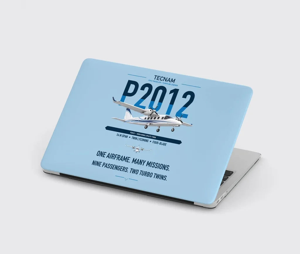 Tecnam P2012 Traveller design on light blue MacBook case
