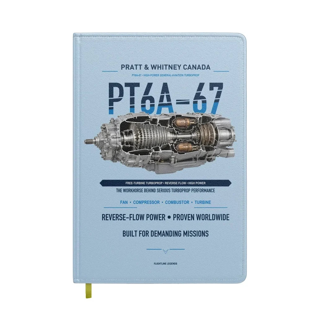 PT6A-67 design on light blue notebook
