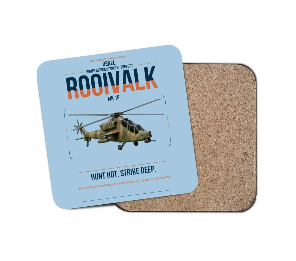 Denel Rooivalk Mk 1F design on light blue 1 piece coaster