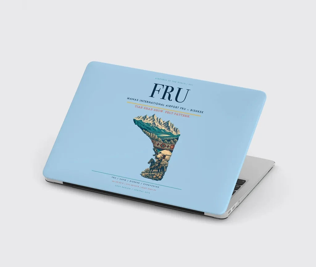 Manas International Airport (FRU) design on light blue MacBook case