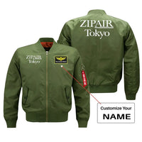 Thumbnail for Zipair aviation design with custom name embroidered on green bomber jacket