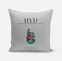 Thumbnail for Rajiv Gandhi International Airport Hyderabad (HYD) design on light gray pillow