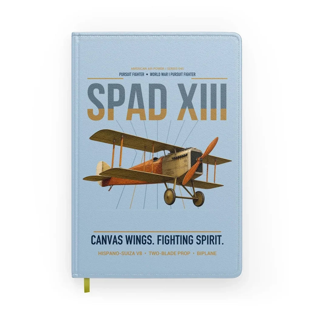 SPAD XIII design on light blue notebook