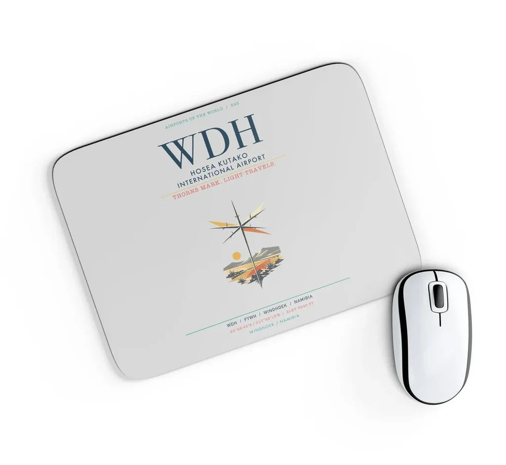 Hosea Kutako International Airport (WDH) design on light gray rectangle mouse pad