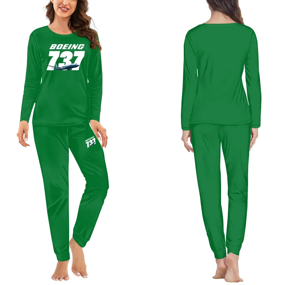 Super Boeing 737+Text women pajamas - Green