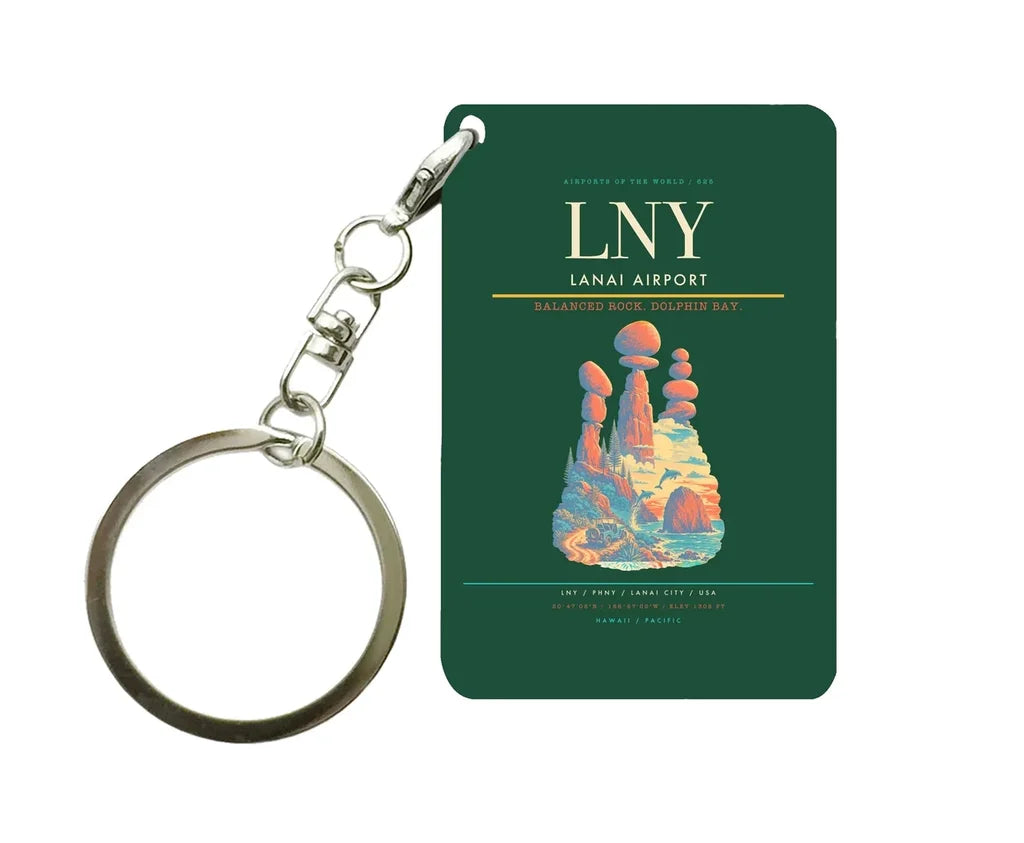 Lanai Airport (LNY) design on dark green key chain