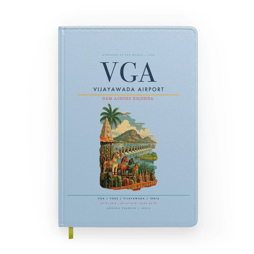 Vijayawada Airport (VGA) design on light blue notebook