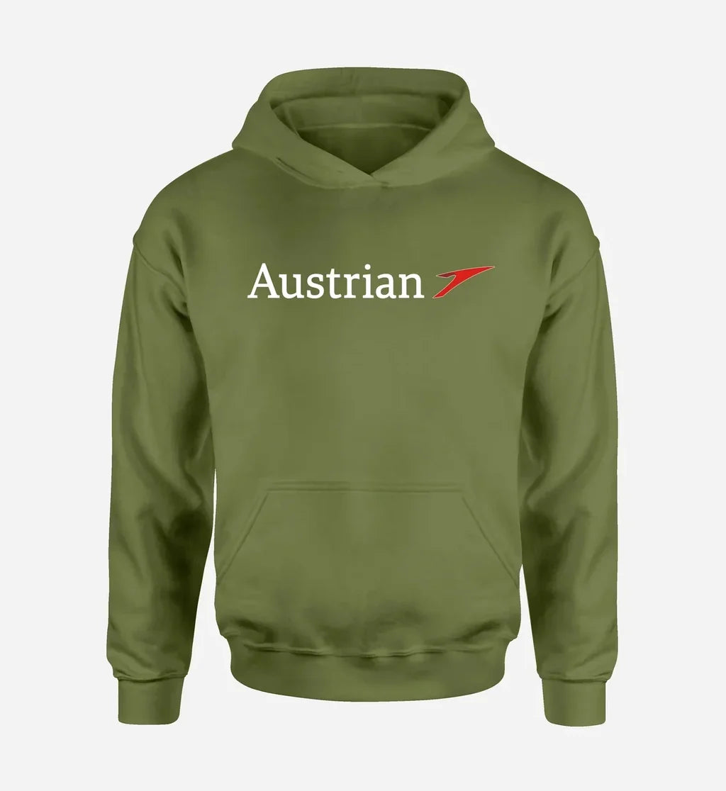 Austrian Airlines logo printed on green army hoodie