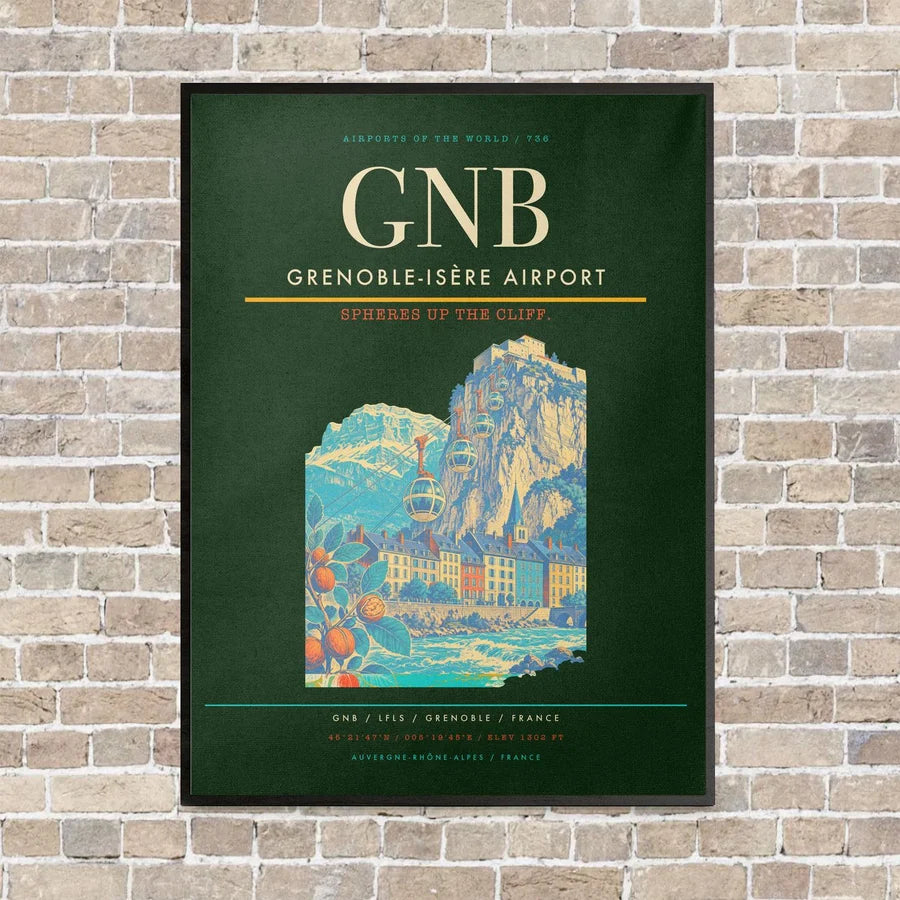 Grenoble-Isère Airport GNB vertical canvas print - framed - dark green background
