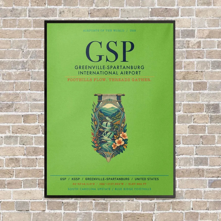 Greenville-Spartanburg International Airport GSP vertical canvas print - framed - light green background