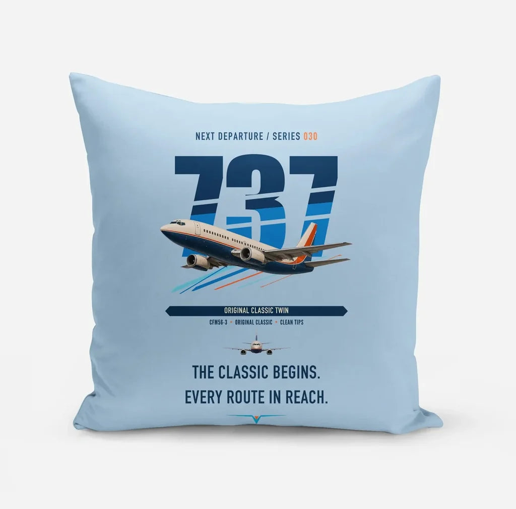 Boeing 737-300 Classic design on light blue pillow