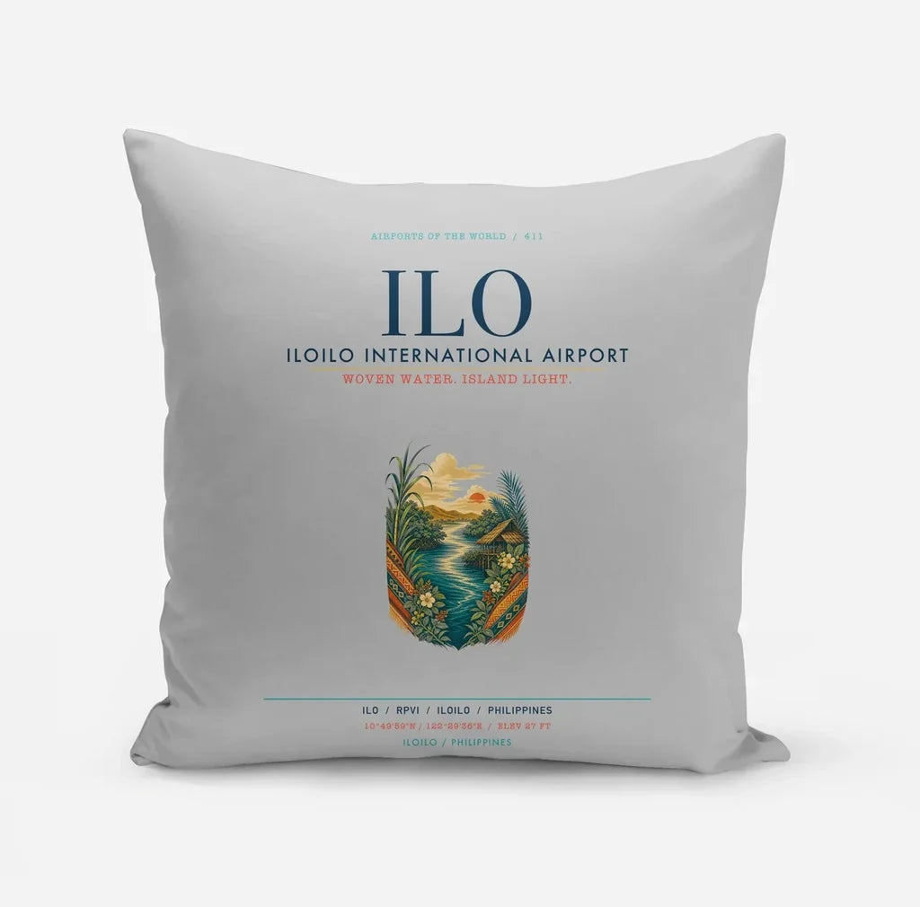 Iloilo International Airport (ILO) design on light gray pillow