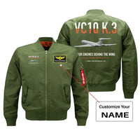 Thumbnail for Vickers VC10 K.3 design on green+name bomber jacket, double-side print