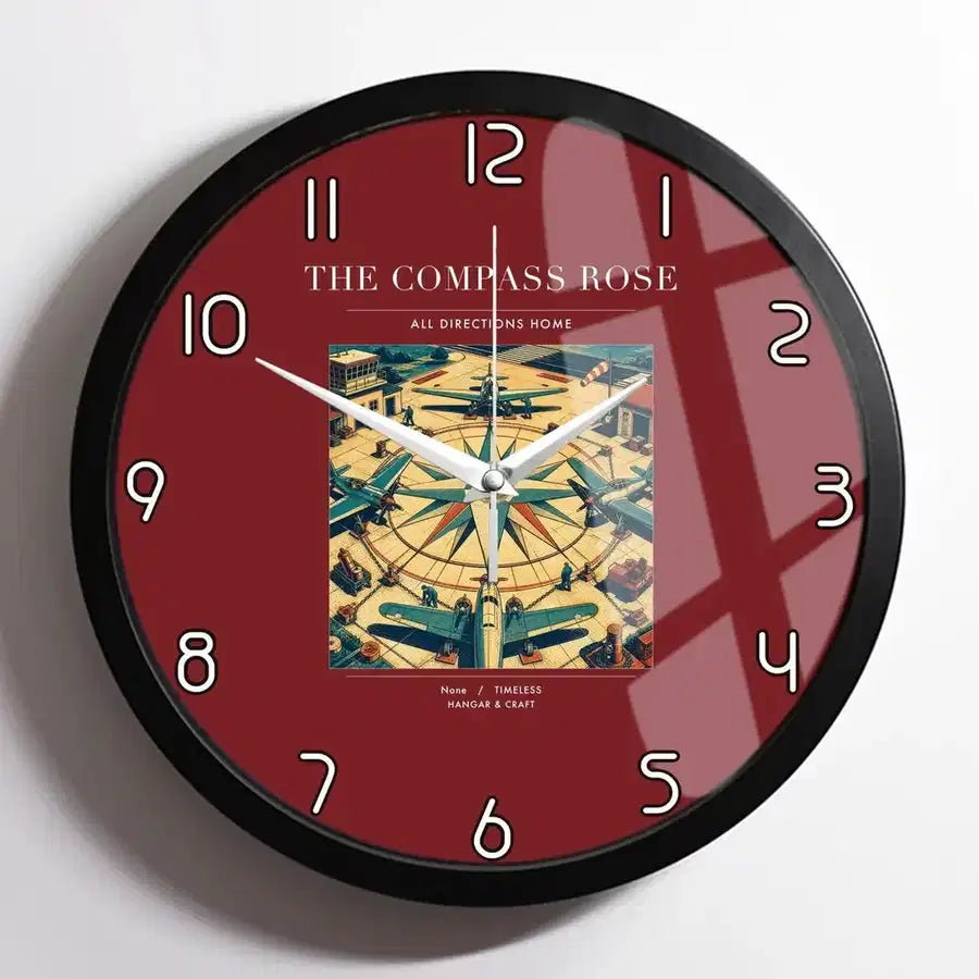 VINTAGE G4139 - The Compass Rose - Designed Wall Clocks design on darkred framed