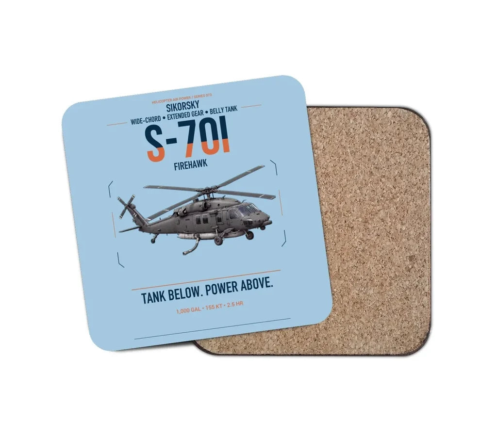 Sikorsky S-70i FIREHAWK design on light blue 1 piece coaster
