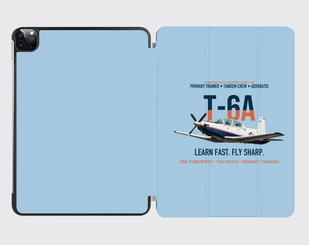 T-6A Texan II Train The Next Generation design on light blue ipad tablet case