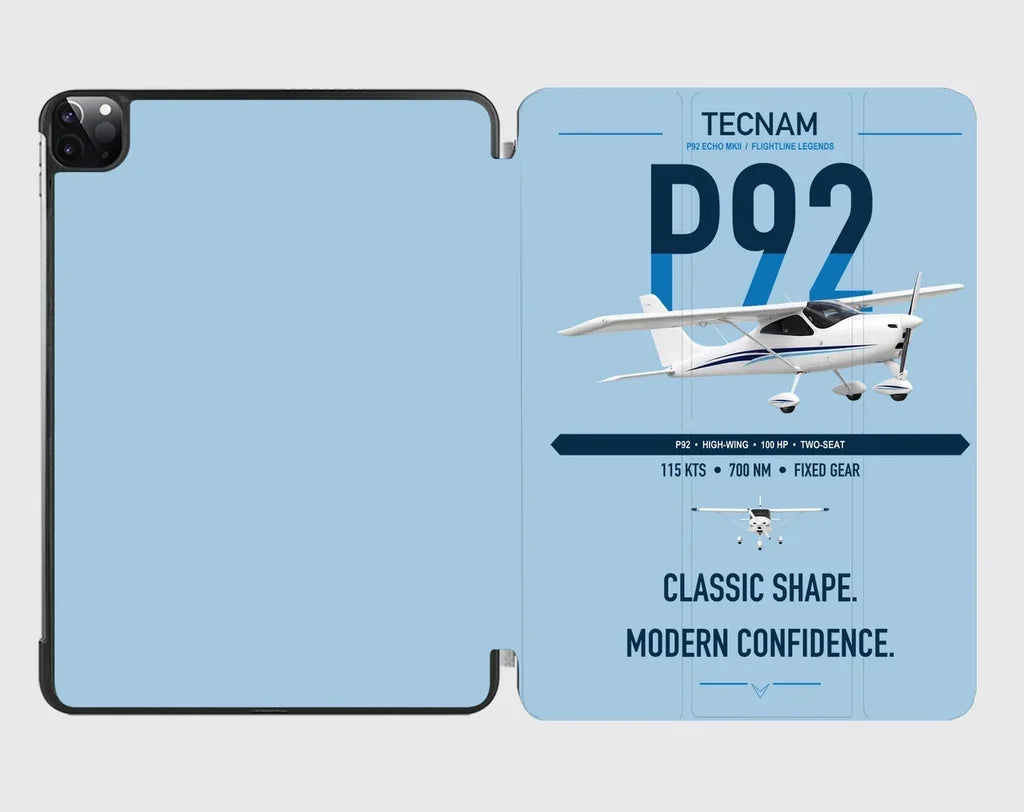 Tecnam P92 Echo MkII design on light blue ipad tablet case