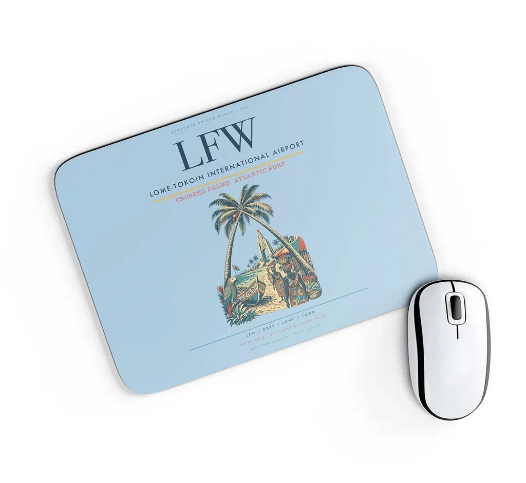 Lome-Tokoin International Airport (LFW) design on light blue rectangle mouse pad