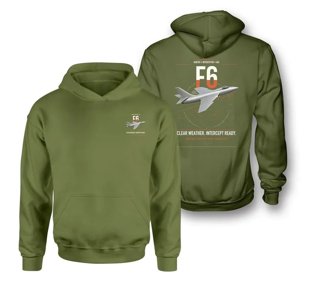 Hawker Hunter F6 design on green army double-side hoodie, double-side print