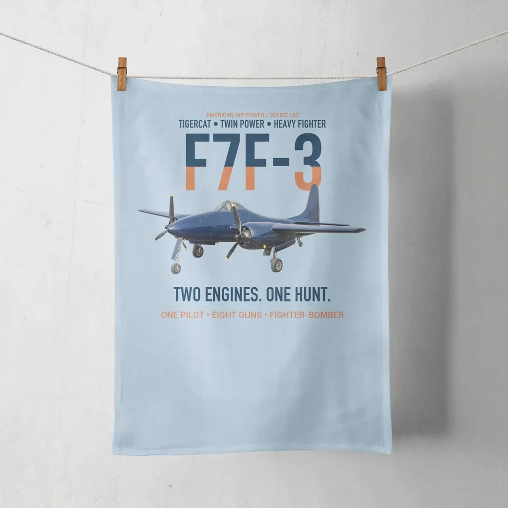 F7F-3 Tigercat Two Engines One Hunt design on light blue towel
