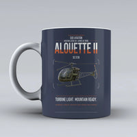 Thumbnail for Sud Aviation SE 3130 Alouette II design on dark blue ceramic mug, double-side print