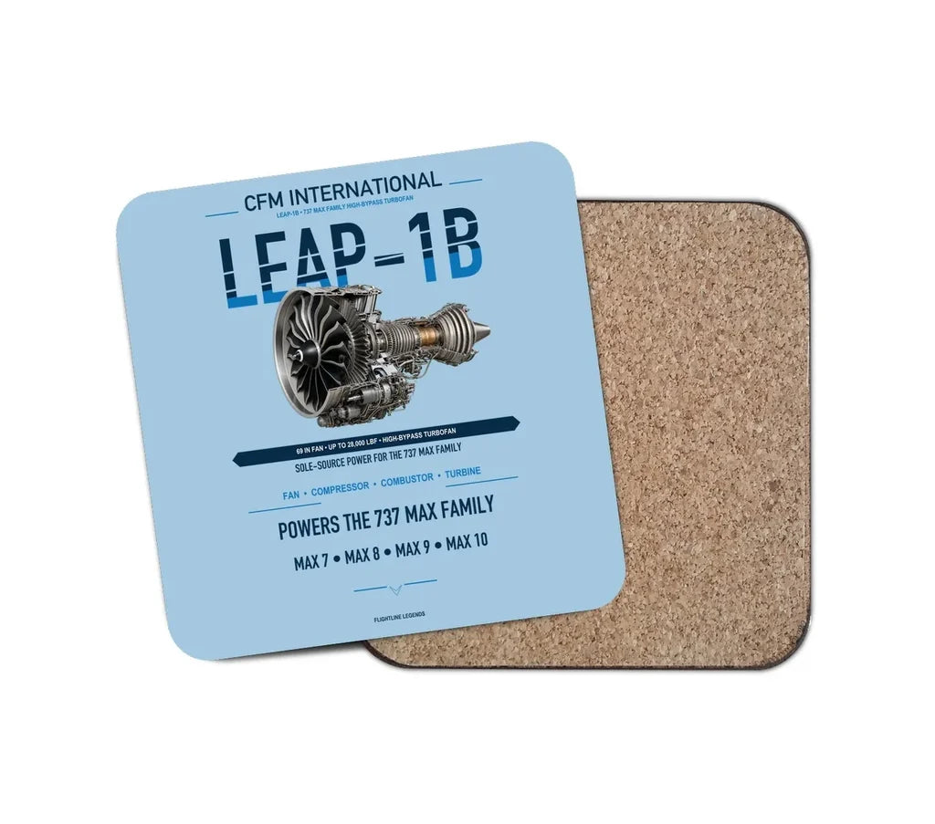 CFM LEAP-1B design on light blue 1 piece coaster