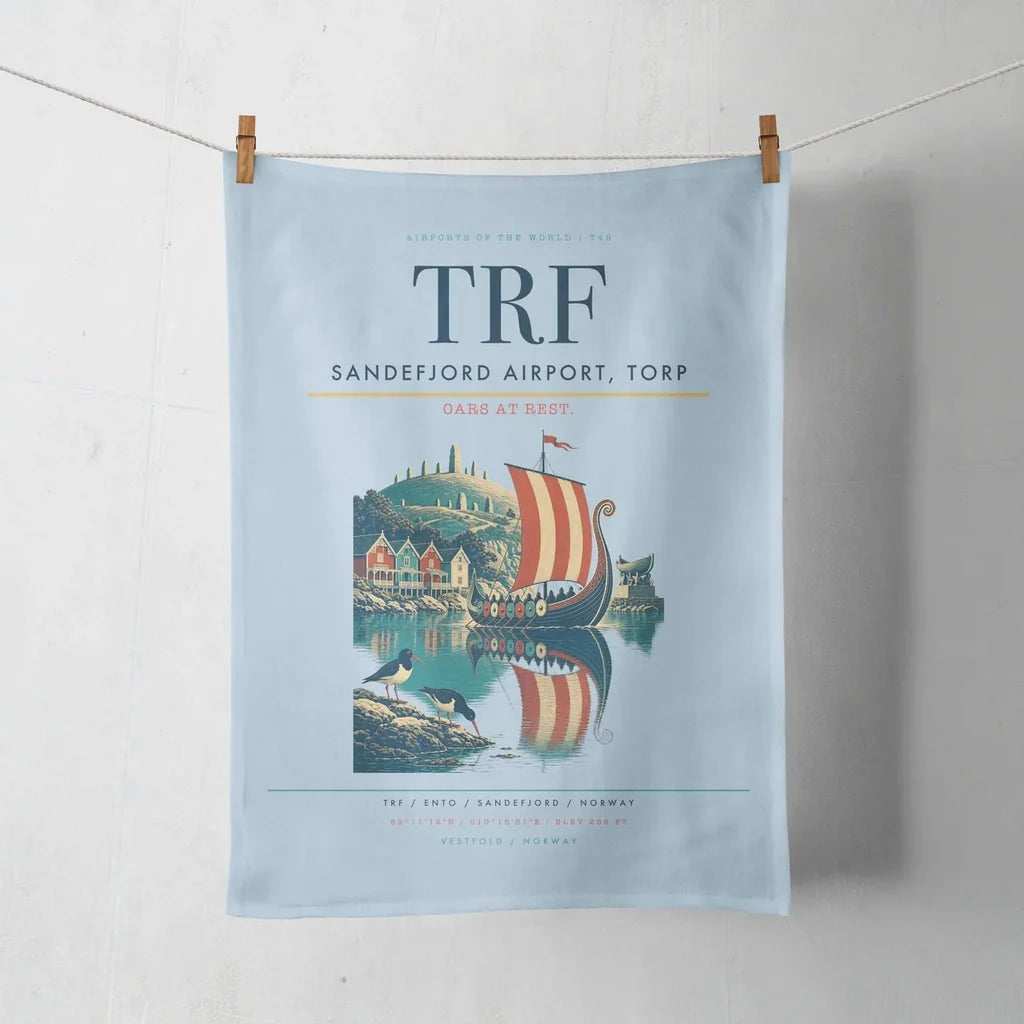 Sandefjord Airport, Torp (TRF) design on light blue towel