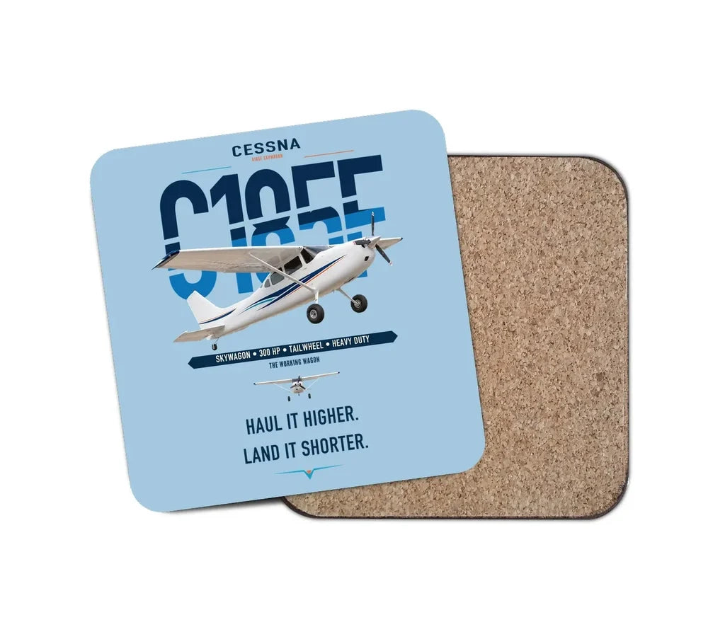 Cessna A185F Skywagon design on light blue 1 piece coaster