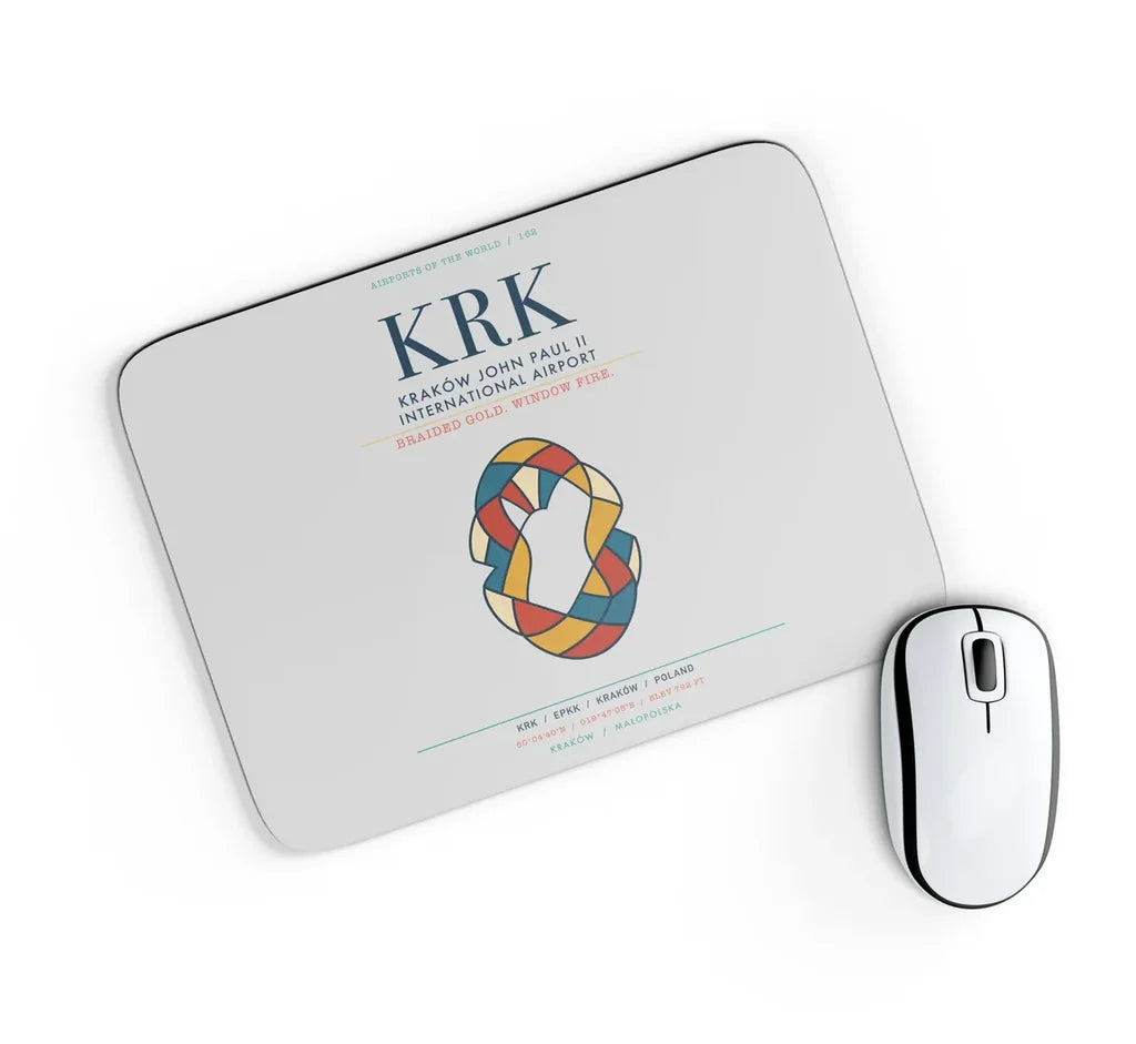 Kraków John Paul II International Airport (KRK) design on light gray rectangle mouse pad