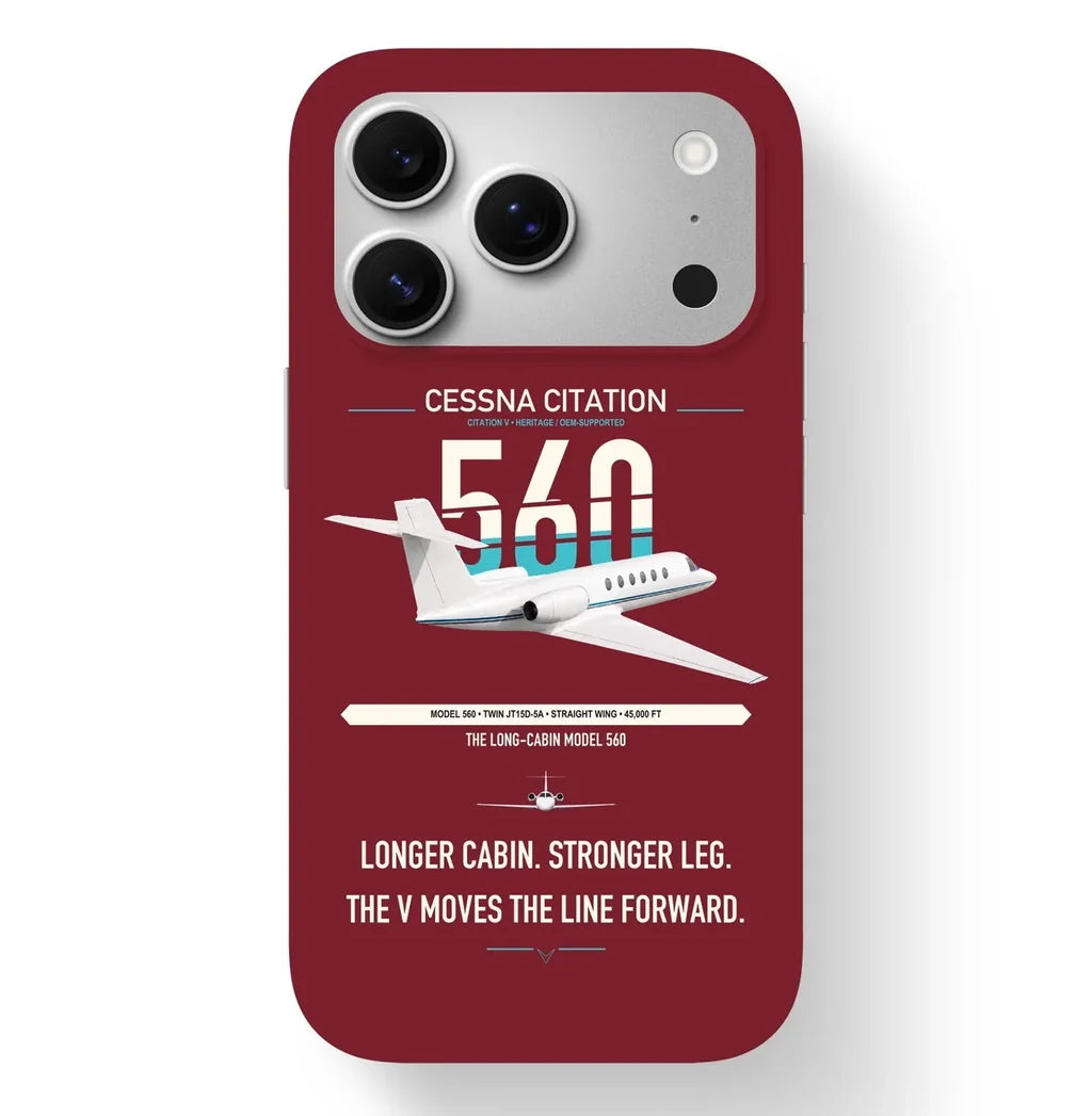 Cessna Citation 560 - Citation V design on dark red magsafe iphone case, for iPhone 17 Pro