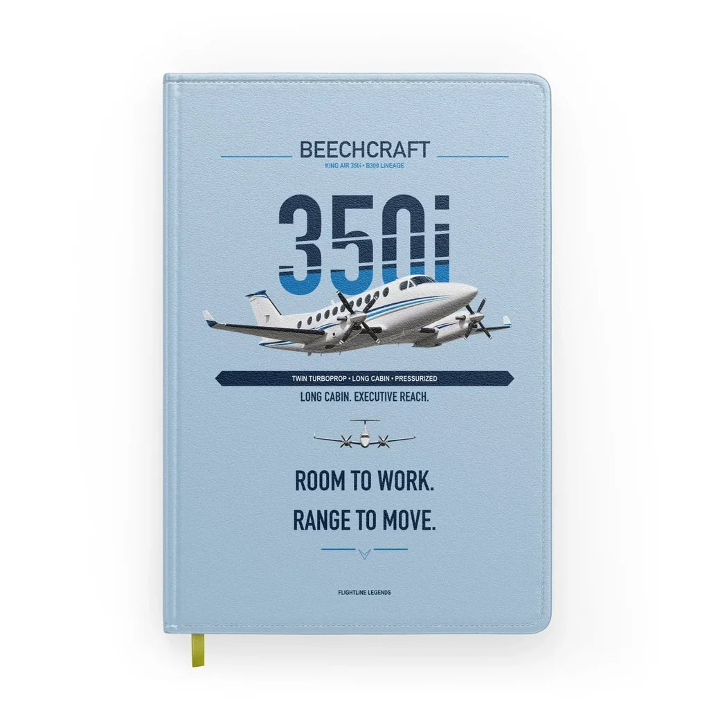 Beechcraft King Air 350i design on light blue notebook