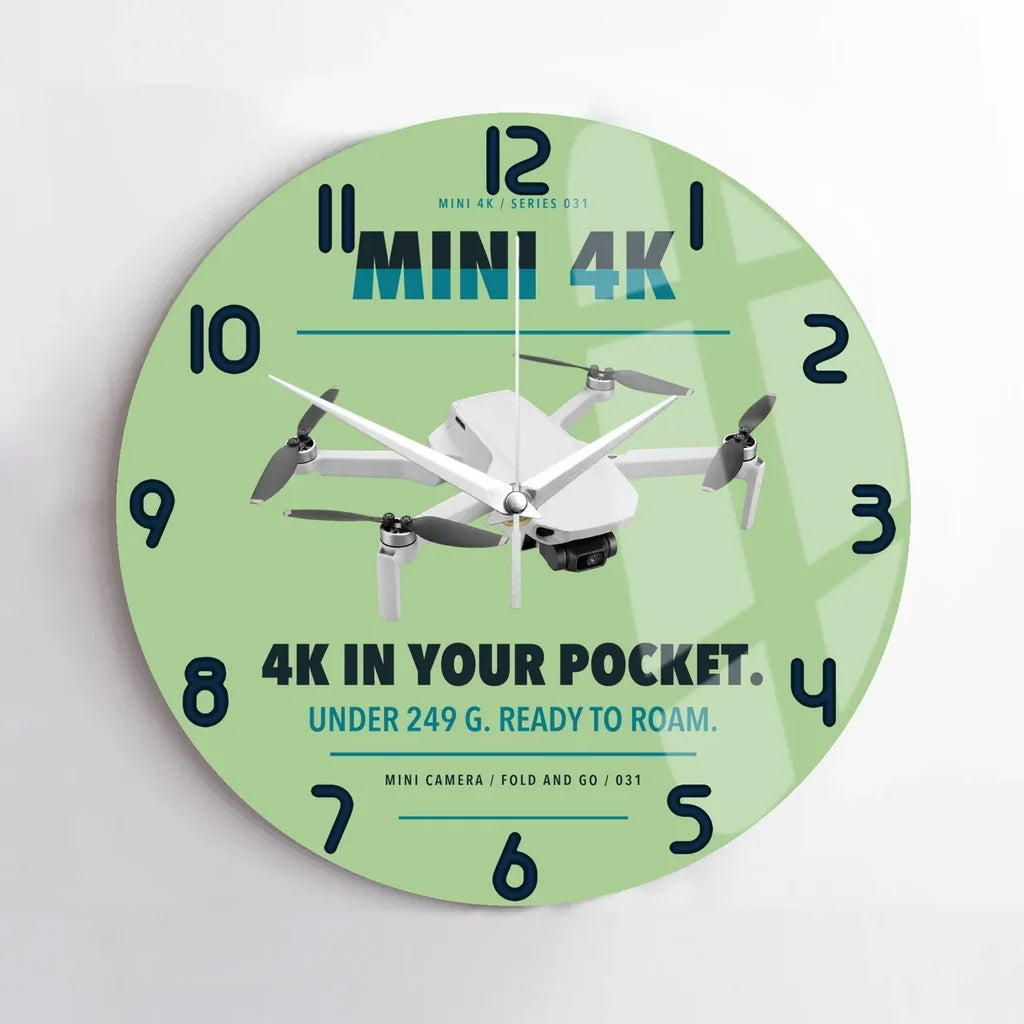 DJI Mini 4K design on light green no frame wall clock