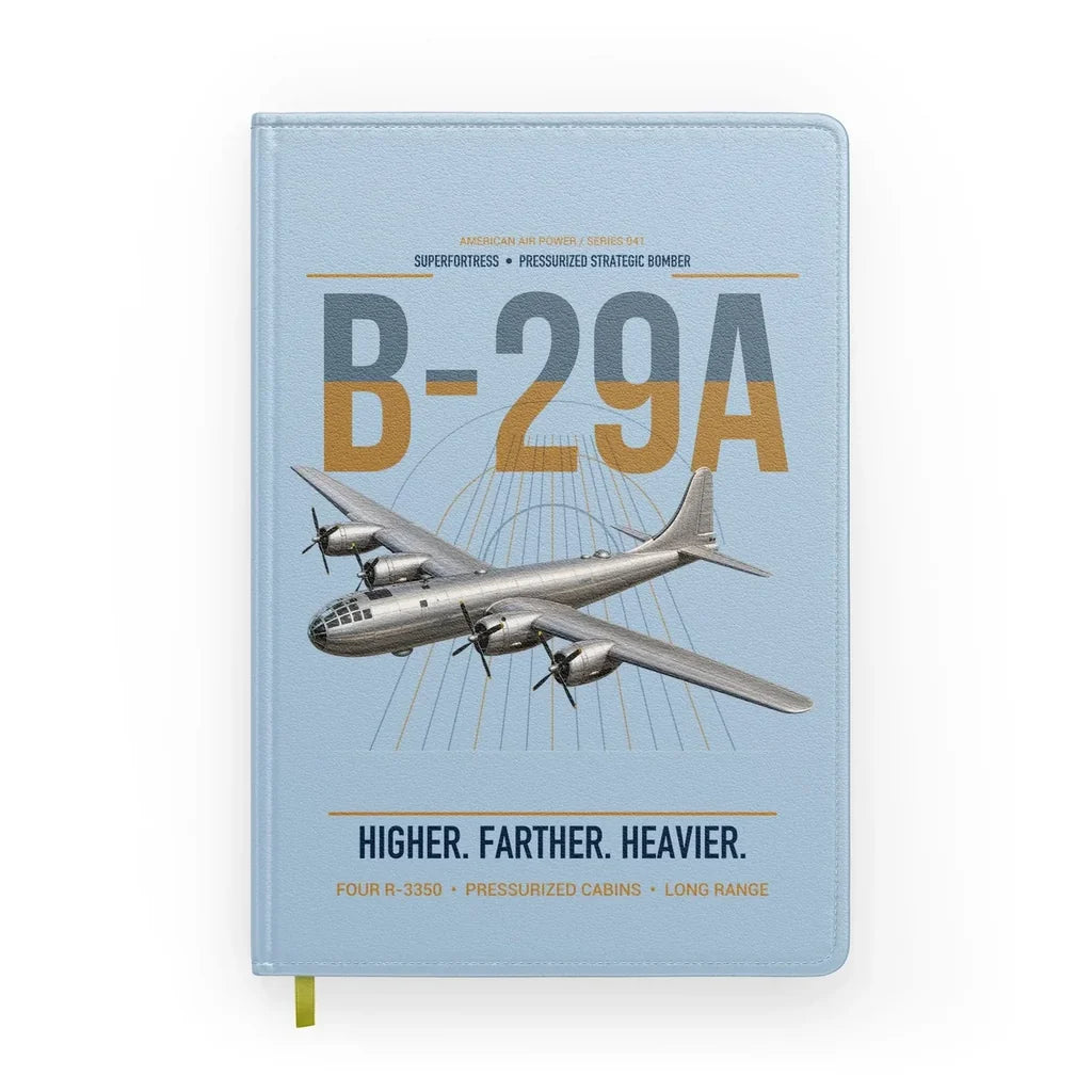 B-29A Superfortress design on light blue notebook