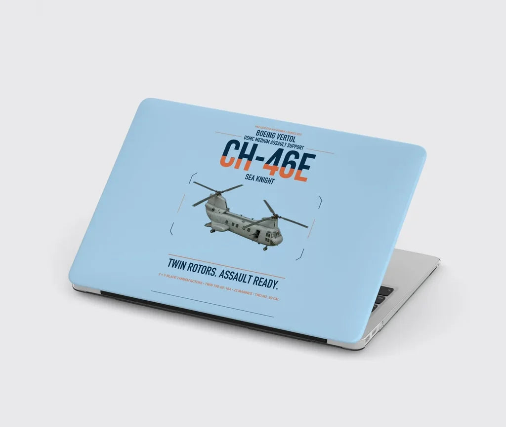 Boeing Vertol CH-46E Sea Knight design on light blue MacBook case