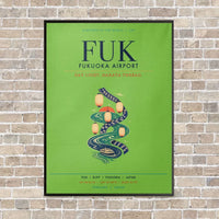 Thumbnail for Fukuoka Airport FUK vertical canvas print - framed - light green background