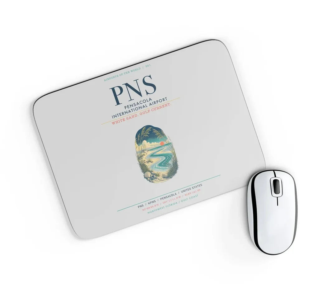 Pensacola International Airport (PNS) design on light gray rectangle mouse pad