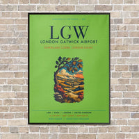 Thumbnail for London Gatwick Airport LGW vertical canvas print - framed - light green background