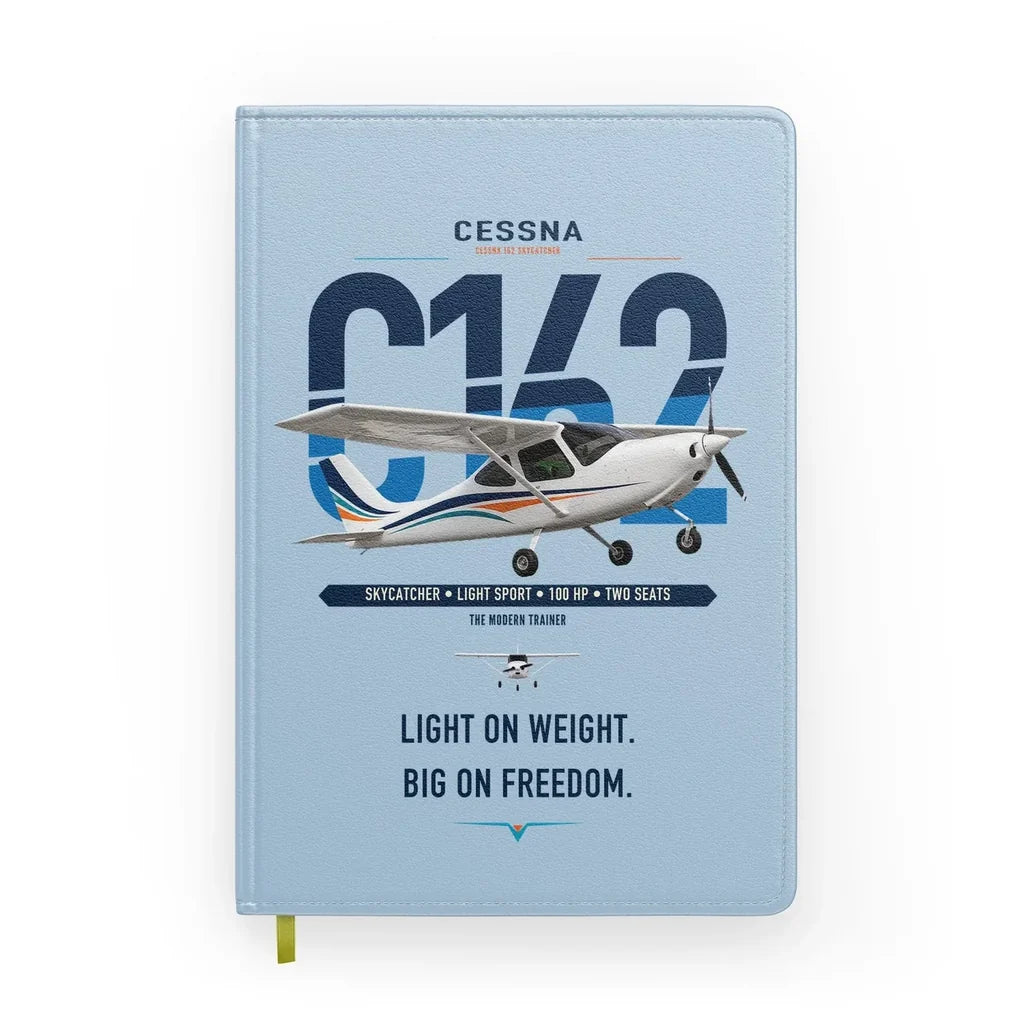 Cessna 162 Skycatcher design on light blue notebook