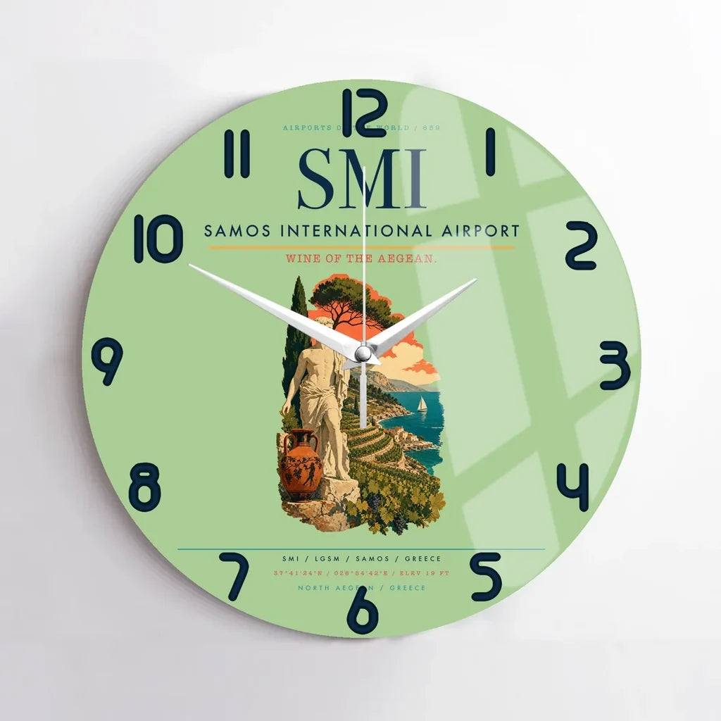 Samos International Airport (SMI) design on light green no frame wall clock