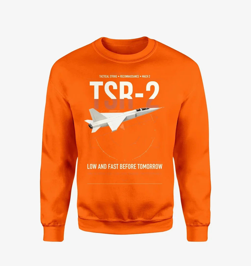BAC TSR-2 design on orange sweatshirt