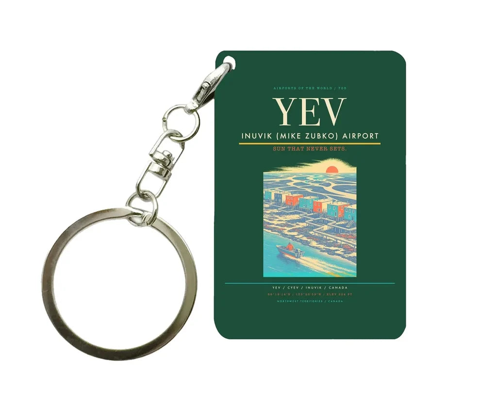 Inuvik (Mike Zubko) Airport (YEV) design on dark green key chain