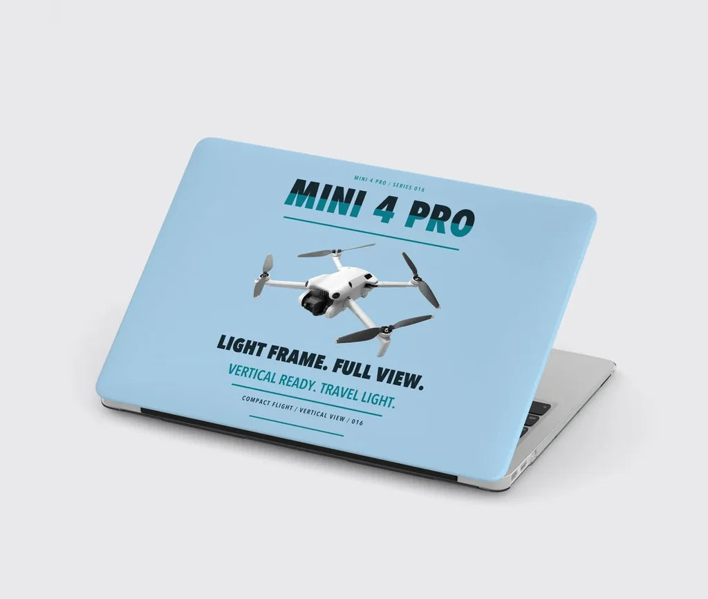 DJI Mini 4 Pro design on light blue MacBook case