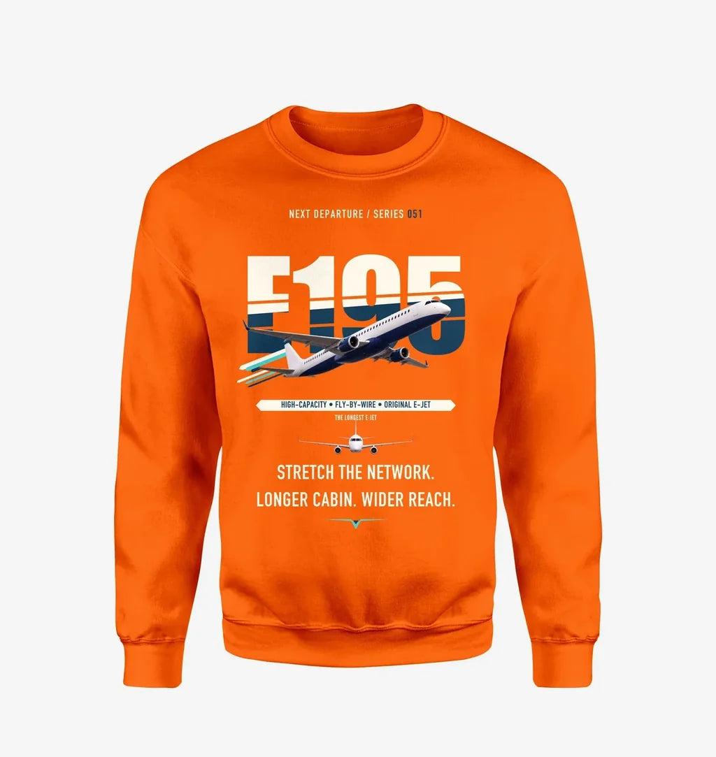 Embraer E195 design on orange sweatshirt