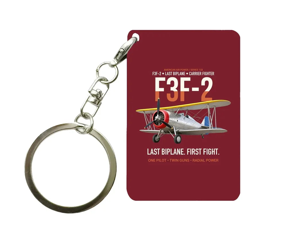 F3F-2 LAST BIPLANE Key Chain design on dark red key chain