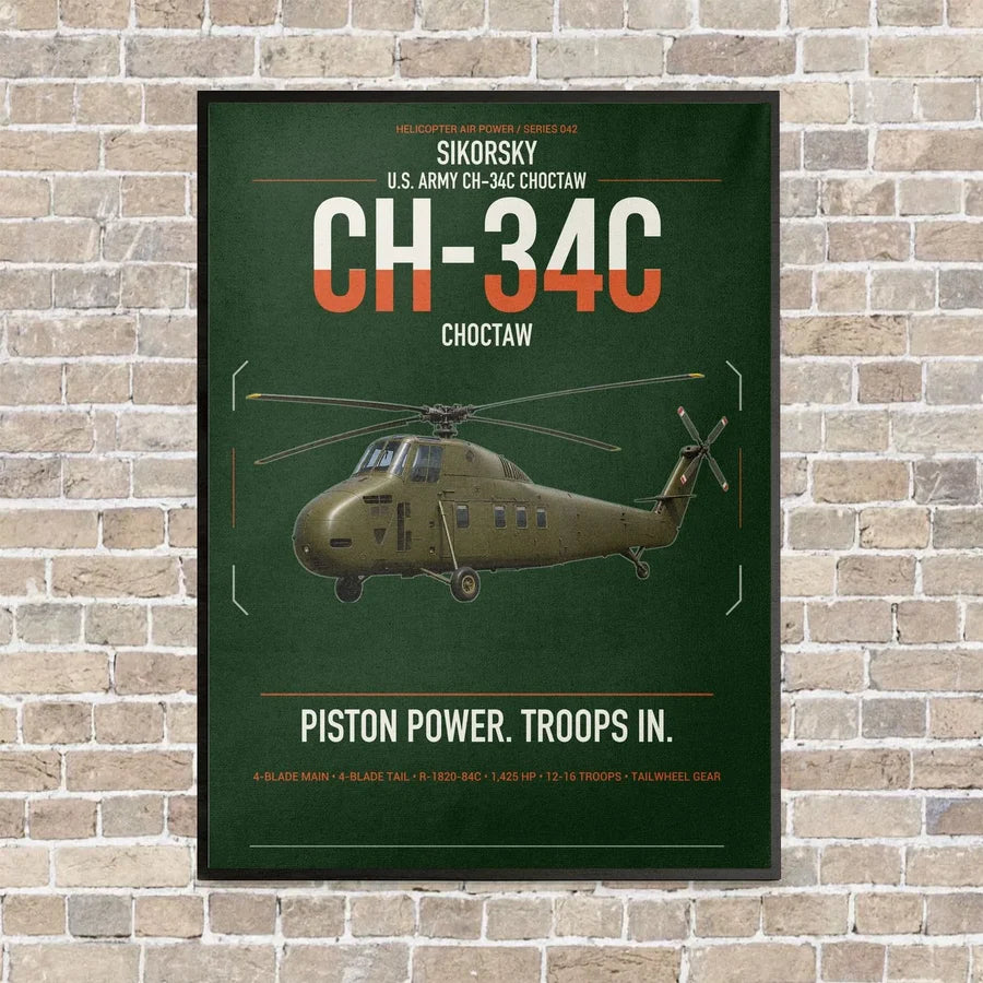Sikorsky CH-34C Choctaw vertical canvas print - framed - dark green background