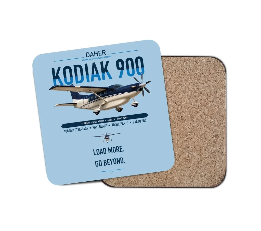 Daher Kodiak 900 design on light blue 1 piece coaster