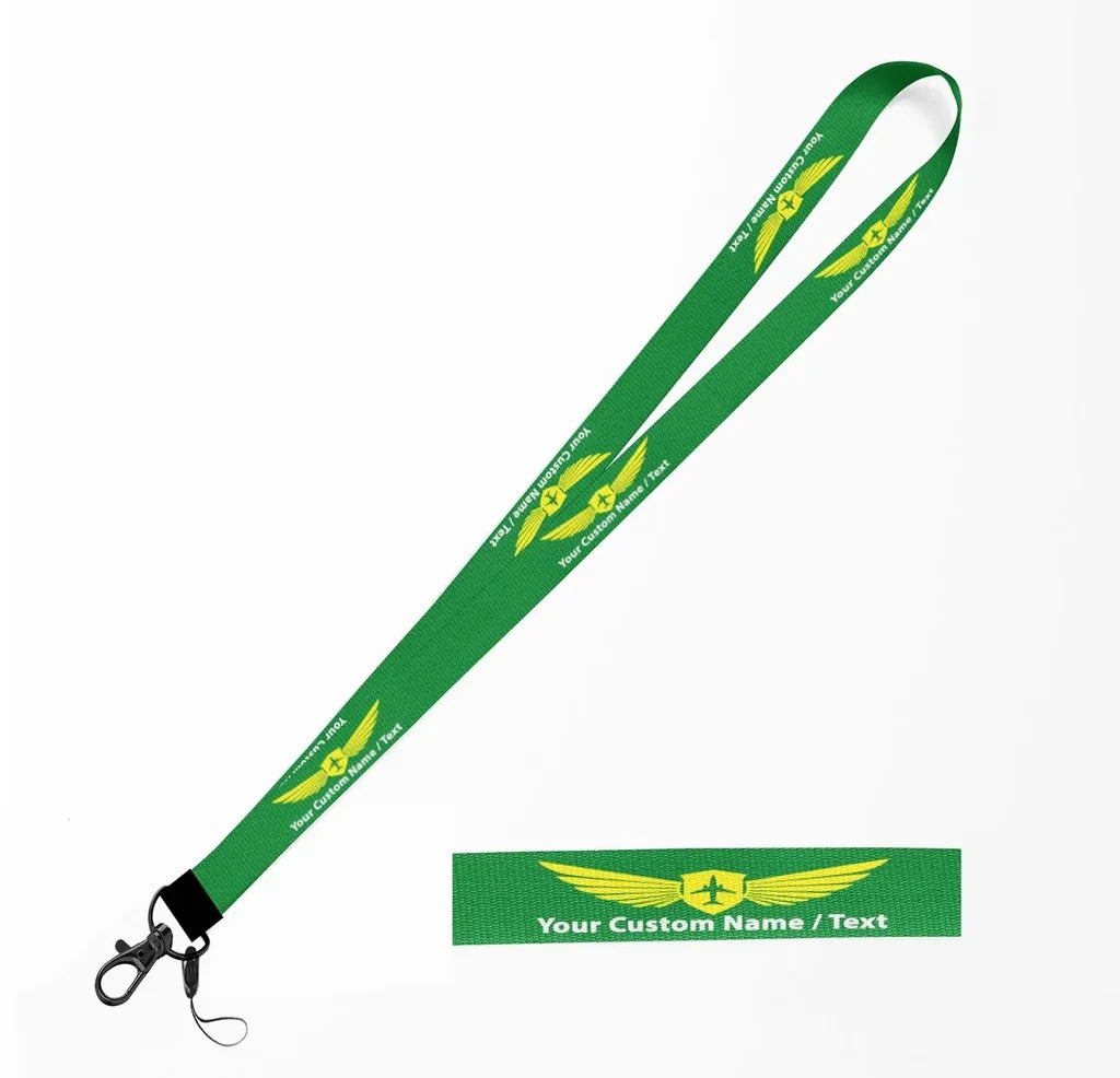 Custom Name & Text (Badge 2) lanyard and ID holder in green