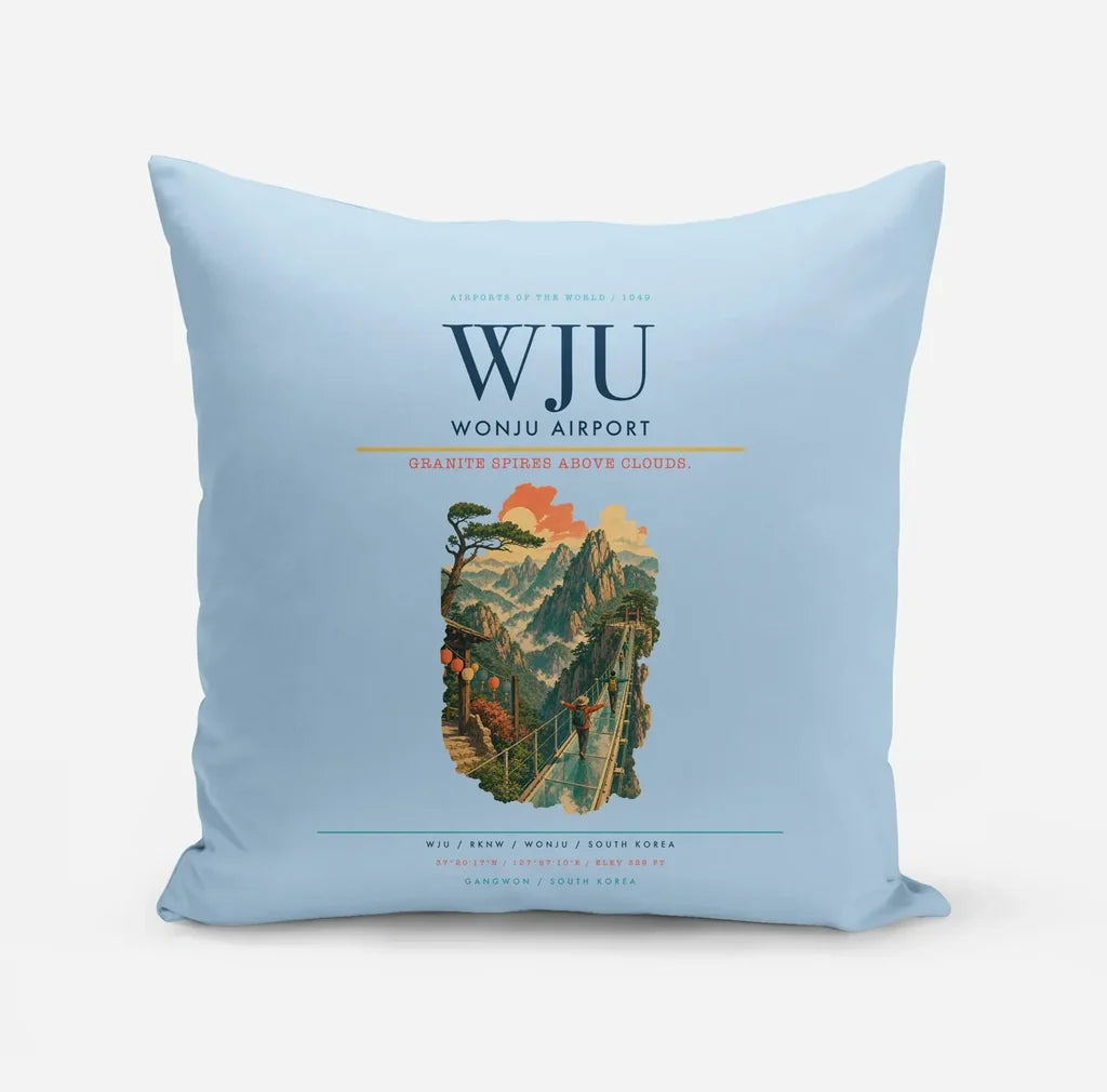 Wonju Airport (WJU) design on light blue pillow