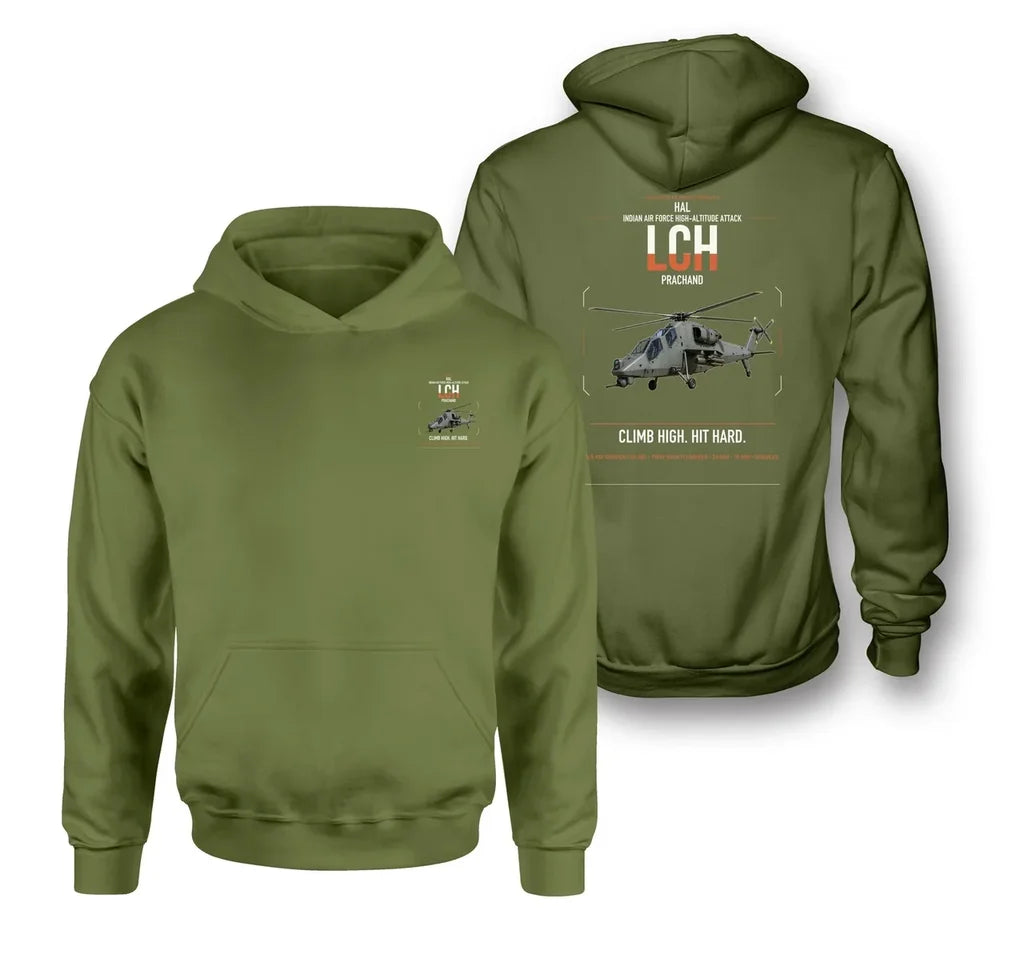 HAL LCH Prachand design on green army double-side hoodie, double-side print